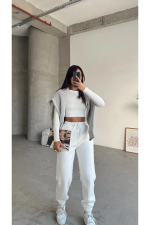 3 İplik Şardonlu Paça Lastikli Eşofman Beyaz İs001 (Beden: M) - Görsel 5