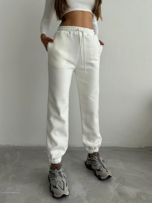 3 İplik Şardonlu Paça Lastikli Eşofman Beyaz İs001 (Beden: M)