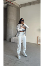 3 İplik Şardonlu Paça Lastikli Eşofman Beyaz İs001 (Beden: M) - Görsel 7