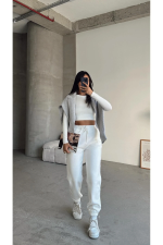 3 İplik Şardonlu Paça Lastikli Eşofman Beyaz İs001 (Beden: L) - Görsel 6