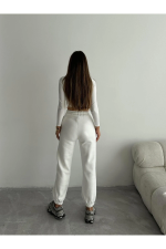 3 İplik Şardonlu Paça Lastikli Eşofman Beyaz İs001 (Beden: Xl) - Görsel 3