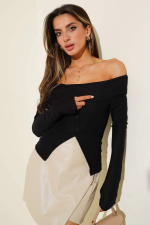 Madonna Yaka Düğmeli Bluz Siyah T4329 (Beden: L) - Görsel 3