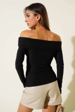 Madonna Yaka Düğmeli Bluz Siyah T4329 (Beden: Xl) - Görsel 2