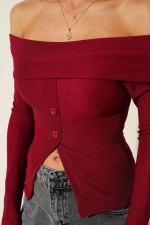 Madonna Yaka Düğmeli Bluz Bordo T4329 (Beden: S) - Görsel 3