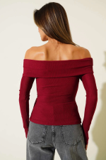 Madonna Yaka Düğmeli Bluz Bordo T4329 (Beden: M) - Görsel 2