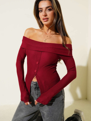 Madonna Yaka Düğmeli Bluz Bordo T4329 (Beden: Xl)