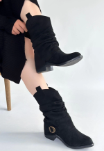 Canty Siyah Süet Körüklü Topuklu Çizme (Numara: 36)
