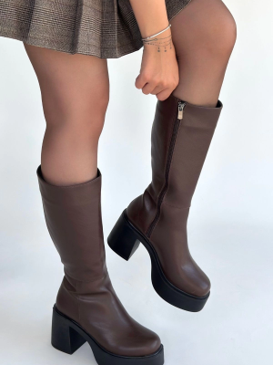 Disan Kahverengi Cilt Topuklu Çizme (Numara: 40)