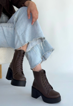 Tsan Kahverengi Cilt Bağcıklı Topuklu Bot (Numara: 37)