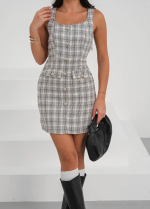 Askılı Ch Kumaş Düğmeli Elbise Gribeyaz H265007 (Beden: L)