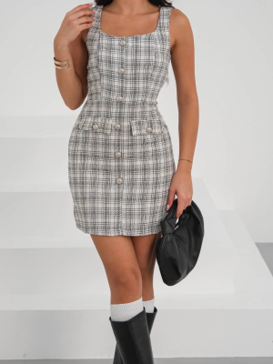 Askılı Ch Kumaş Düğmeli Elbise Gribeyaz H265007 (Beden: L)