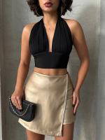 Taşlı Şort Etek Deri Gold H240018 (Beden: S) - Görsel 6