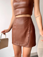 Beş Düğmeli Oval Deri Etek Kahve H240068 (Beden: M) - Görsel 3