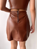 Beş Düğmeli Oval Deri Etek Kahve H240068 (Beden: M) - Görsel 2