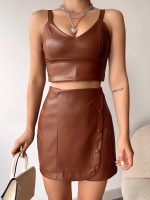 Beş Düğmeli Oval Deri Etek Kahve H240068 (Beden: M) - Görsel 4