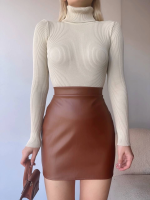 Düz Deri Etek Taba H24468 (Beden: S) - Görsel 4