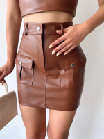 Önden İki Cepli Deri Etek Kahve H240040 (Beden: S) - Görsel 4