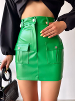 Önden İki Cepli Deri Etek Yeşil H240040 (Beden: S) - Görsel 4