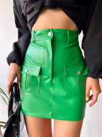 Önden İki Cepli Deri Etek Yeşil H240040 (Beden: S) - Görsel 3