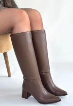 Roksa Acı Kahvei Cilt Topuklu Çizme (Numara: 39)