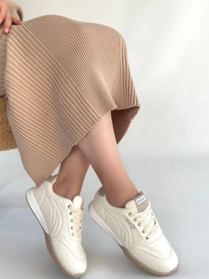 Tawen Bej Cilt Bağcıklı Spor Ayakkabı (Numara: 40)