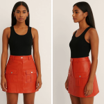 Önden İki Cepli Deri Etek Turuncu H240040 (Beden: S) - Görsel 2