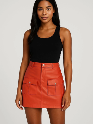 Önden İki Cepli Deri Etek Turuncu H240040 (Beden: M)