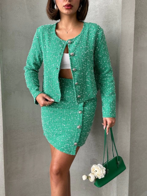 Ceketli Etek Takım Chl Kumaş Yeşil H24443 (Beden: L)