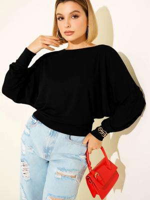 Yarasa Kol Salaş Bluz Siyah T4273 (Beden: Xl)