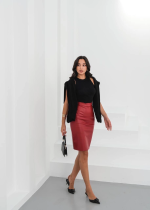 Midi Boy Deri Kalem Etek Bordo H26780 (Beden: S) - Görsel 4