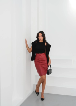 Midi Boy Deri Kalem Etek Bordo H26780 (Beden: M) - Görsel 3