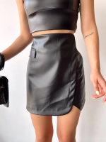 Cep Detaylı Oval Kapaklı Deri Etek Siyah H240048 (Beden: S)