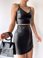 Cep Detaylı Oval Kapaklı Deri Etek Siyah H240048 (Beden: L) - Görsel 3