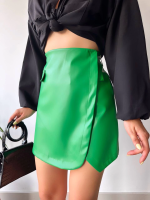Cep Detaylı Oval Kapaklı Deri Etek Yeşil H240048 (Beden: S) - Görsel 2