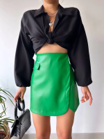 Cep Detaylı Oval Kapaklı Deri Etek Yeşil H240048 (Beden: L)