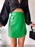 Cep Detaylı Oval Kapaklı Deri Etek Yeşil H240048 (Beden: L) - Görsel 3