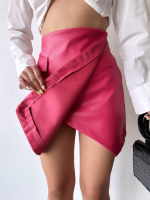 Cep Detaylı Oval Kapaklı Deri Etek Fuşya H240048 (Beden: S) - Görsel 3