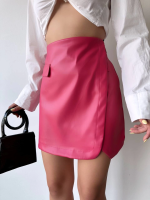 Cep Detaylı Oval Kapaklı Deri Etek Fuşya H240048 (Beden: M) - Görsel 2