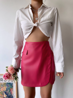 Cep Detaylı Oval Kapaklı Deri Etek Fuşya H240048 (Beden: M) - Görsel 5