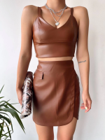 Cep Detaylı Oval Kapaklı Deri Etek Kahve H240048 (Beden: L) - Görsel 4