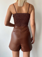 Çift Fermuarlı Deri Şort Kahve H24394 (Beden: M) - Görsel 4