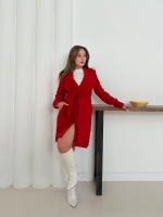 Cepli Kuşaklı Kaşe Kaban Kırmızı St26458 (Beden: L) - Görsel 2