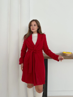 Cepli Kuşaklı Kaşe Kaban Kırmızı St26458 (Beden: L) - Görsel 3