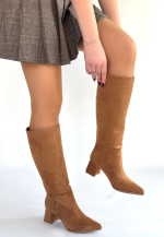 Roksa Taba Süet Topuklu Çizme (Numara: 36)