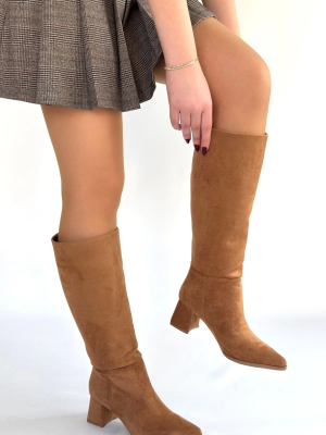 Roksa Taba Süet Topuklu Çizme (Numara: 36)