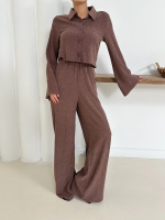 Gömlek Yaka Kaplama Düğmeli Takım Kahve St265866 (Beden: Xl) - Görsel 6