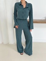 Gömlek Yaka Kaplama Düğmeli Takım Petrol Yeşili St265866 (Beden: S) - Görsel 5