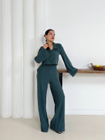 Gömlek Yaka Kaplama Düğmeli Takım Petrol Yeşili St265866 (Beden: S) - Görsel 2