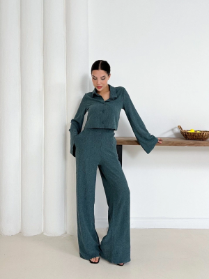 Gömlek Yaka Kaplama Düğmeli Takım Petrol Yeşili St265866 (Beden: Xl)