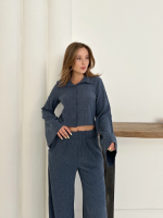 Gömlek Yaka Kaplama Düğmeli Takım Lacivert St265866 (Beden: L) - Görsel 3